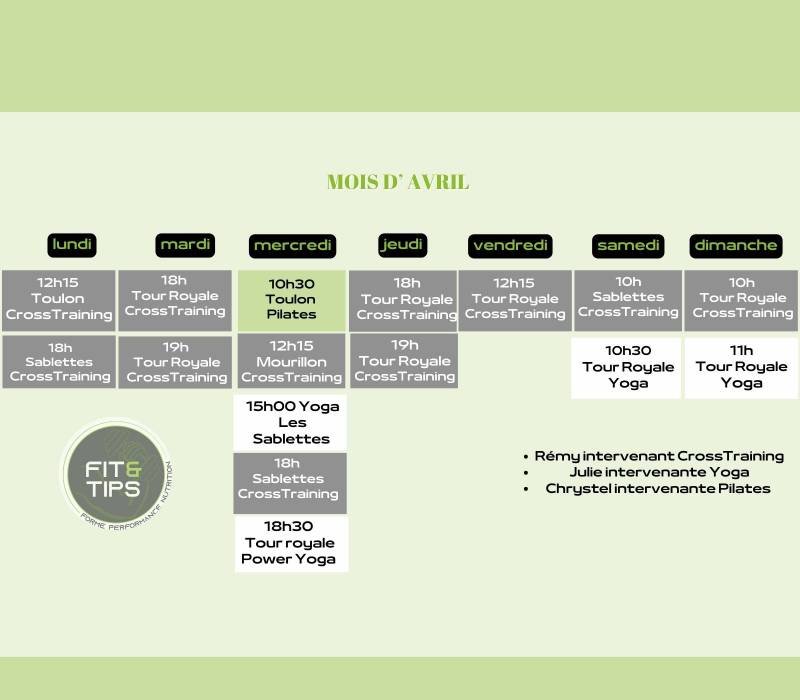 NOS SÉANCES COLLECTIVES AU MOIS D'AVRIL SUR TOULON ET LA SEYNE